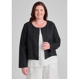 Flax 100% Linen Oversized Layering Cardigan Lagenlook Top Black Size Med Blouse